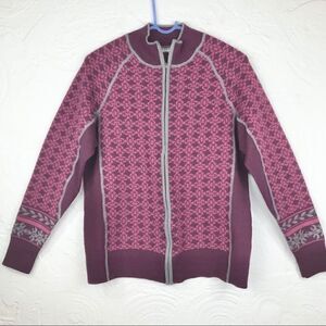 Cabela’s Burgundy Pattern Merino Wool Nordic Zip Cardigan